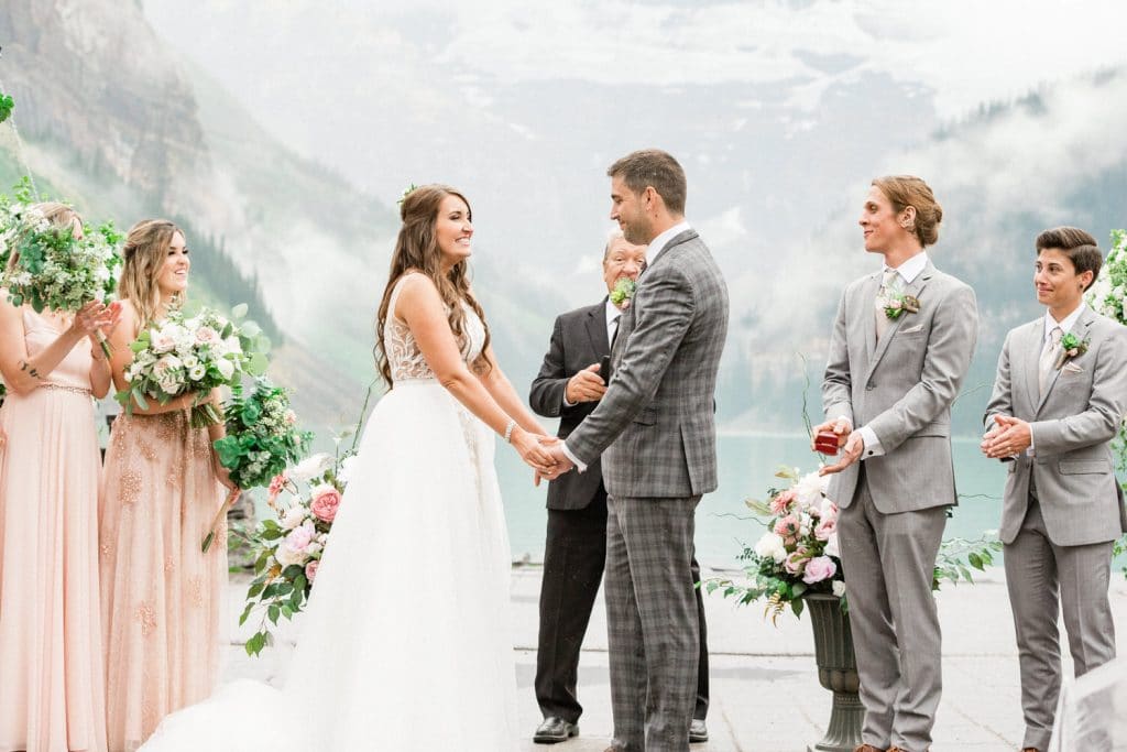 Lakeview Terrace wedding ceremony photograph at the Chateau Lake Louise Hotel