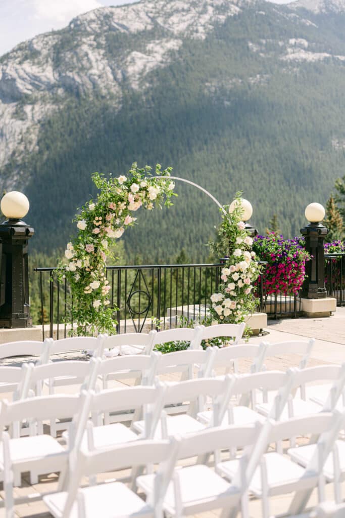 A photograph of the ceremony arch where the bride and groom will get married in front of