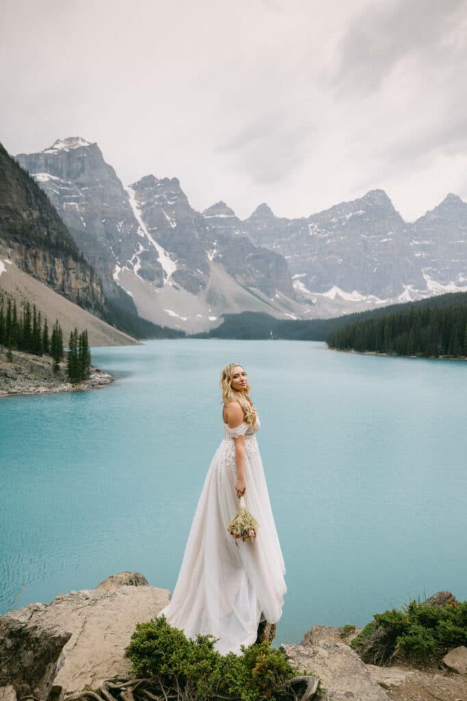 Bride portrait with Moraine Lake in the background